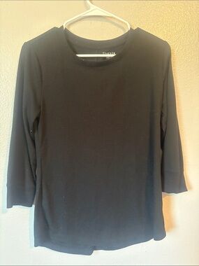 Time and Tru Black Ribbed Long Sleeve Scoop Neck Top